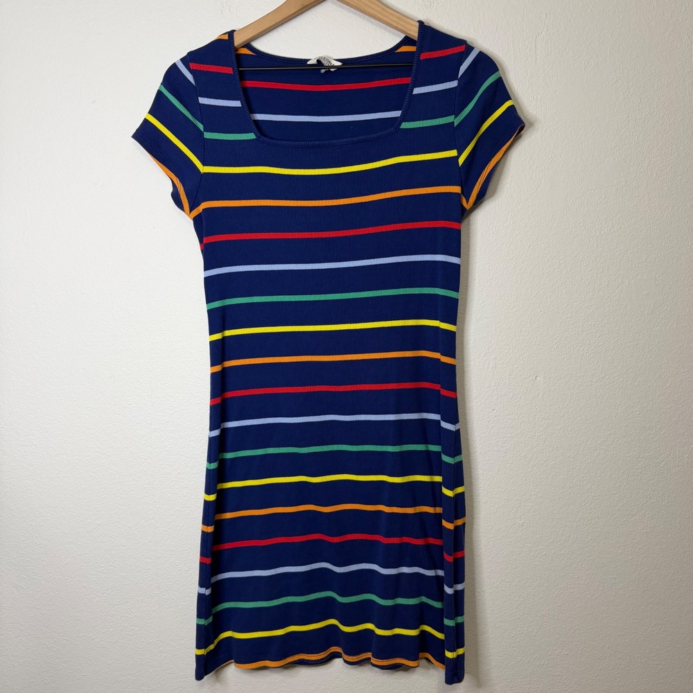 Vintage 2000's Arizona Jean Co - Rainbow Striped Y2K‎ Ribbed Tee Shirt Dress